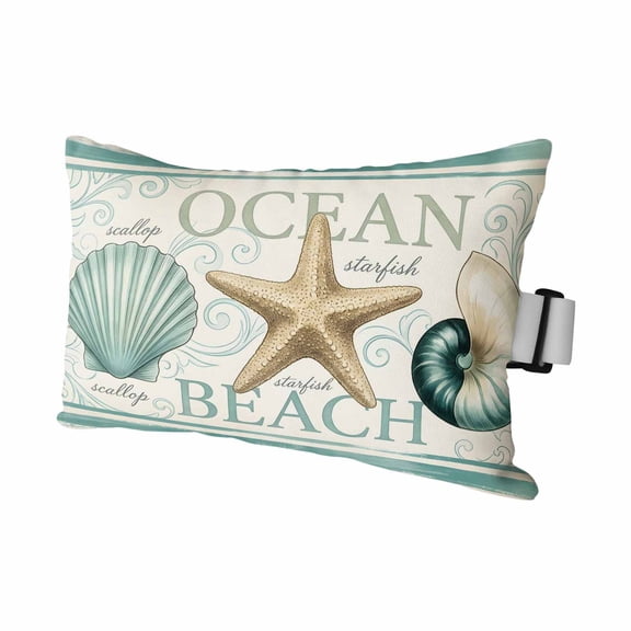 1 Pack Outdoor Waterproof Throw Pillows for Head,Coastal Ocean Starfish Shell Conch Cushion Cases with Insert&Straps Neck Pillows for Patio Chaise Lounge Recliner Chair,Summer Beach Marine Theme