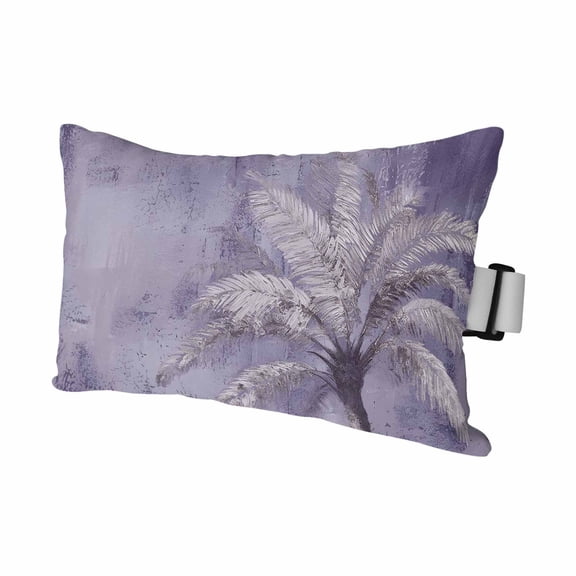 1 Pack Outdoor Waterproof Throw Pillows for Head,Exotic Palm Tree on Lavender Purple Cushion Cases with Insert&Straps Neck Pillows for Patio Recliner Chair,Abstract Botantical