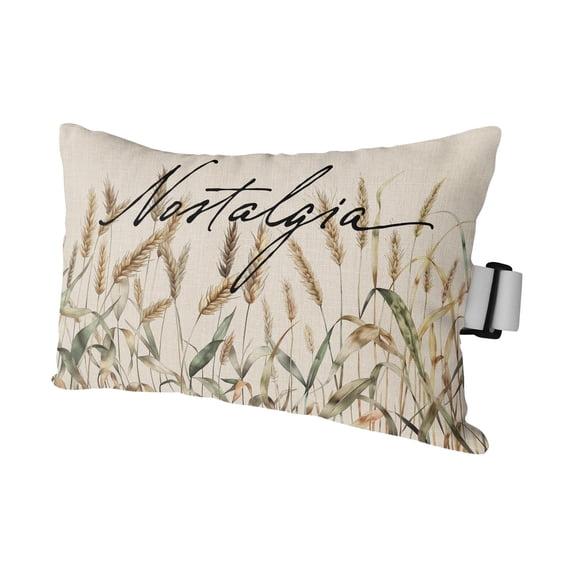 1 Pack Outdoor Waterproof Throw Pillows for Head,Farm Wheat Grain on Burlap Linen Cushion Cases with Insert&Straps Neck Pillows for Patio Chaise Lounge Recliner Chair,Vintage Rustic Cereal Plant