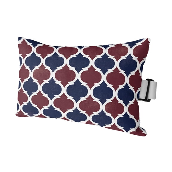 1 Pack Outdoor Waterproof Throw Pillows for Head,Independence Day Moroccan Pattern Burgundy Red Buffalo Cushion Cases with Insert&Straps Neck Pillows for Patio Recliner Chair,Vintage Blue Grid