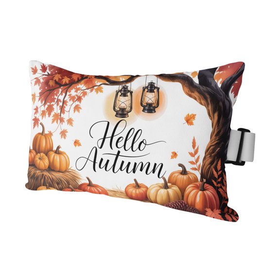 1 Pack Outdoor Waterproof Throw Pillows for Head,Pumpkin Thanksgiving Maple Leaf Cushion Cases with Insert&Straps Neck Pillows for Patio Recliner Chair,Fall Country Pinecone