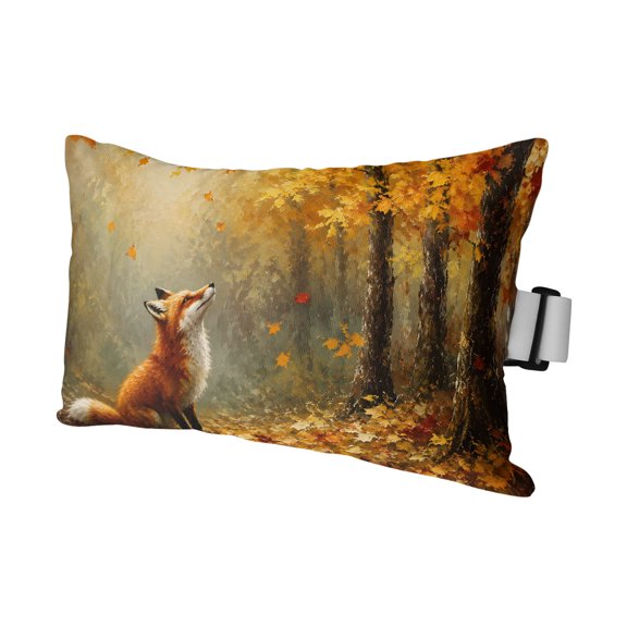 1 Pack Outdoor Waterproof Throw Pillows for Head,Thanksgiving Autumn Maple Leaves Cushion Cases with Insert&Straps Neck Pillows for Patio Recliner Chair,Fall Sitting Fox