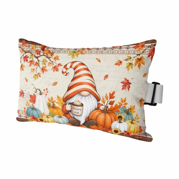 1 Pack Outdoor Waterproof Throw Pillows for Head,Thanksgiving Gnome Pumpkin Cushion Cases with Insert&Straps Neck Pillows for Patio Recliner Chair,Fall Maple Leaf Sunflower Squirrel