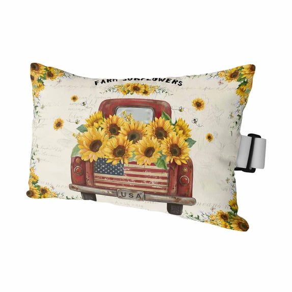 1 Pack Outdoor Waterproof Throw Pillows for Head,Watercolor Sunflower Red Truck Cushion Cases with Insert&Straps Neck Pillows for Patio Chaise Lounge Recliner Chair,Floral on Postcard Texture
