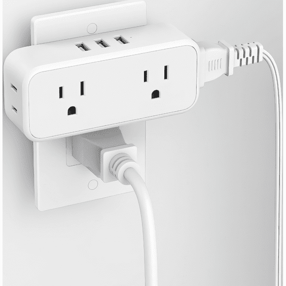 1-Pack Outlet Splitter with 4 AC Outlets and 3 USB Ports, Compact Wall Plug Extender with Surge Protection, White
