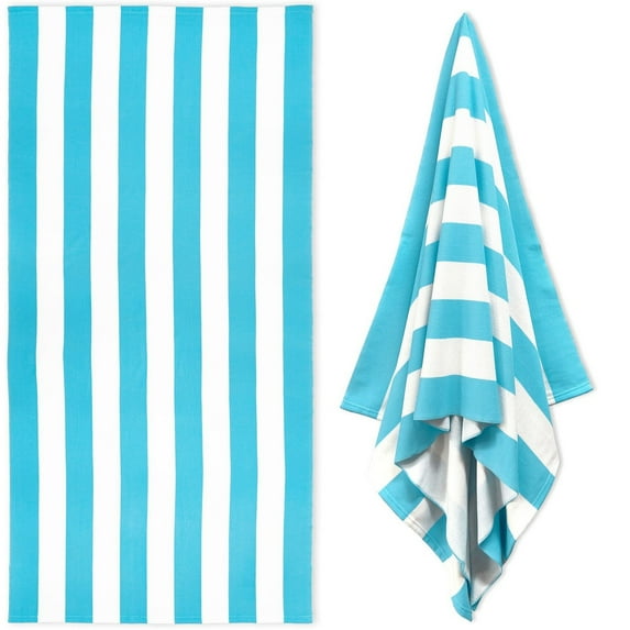 1 Pack Oversized Cotton Beach Towel Pool Towel, 70" x 35" Extra Large Stripe Cotton Beach Blanket for Adults Bath Supplies, Quick Drying Towel Swimming Towel, Travel Lightweight Sandproof(Sky Blue)