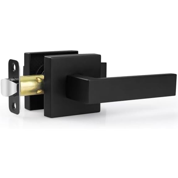 1 Pack Passage Door Handle Matte Black Door Lever, Interior Door Knob Square Heavy Duty Non-Locking Handlesets Hall Closet Handle, Reversible for Right & Left Sided Doors
