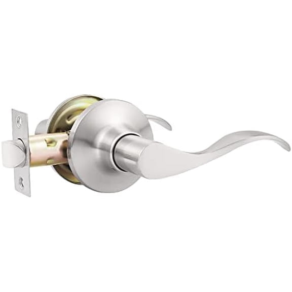 1 Pack Passage Lever Door Handles Satin Nickel Door Levers for Closet Door Lock Keyless Interior Door Handle with Lock Wave Lever
