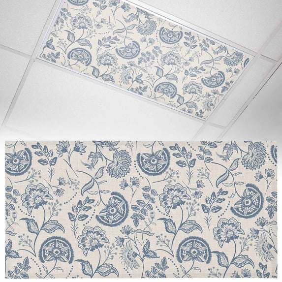 1 Pack Pastoral Flowers Fluorescent Light Covers for Ceiling Lights Retro Farmhouse Plant Magnetic Ceiling Light Covers Overhead Light Filters for Office Classroom Home