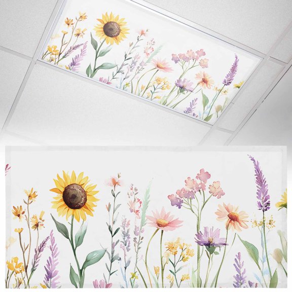 1 Pack Pastoral Sunflower Fluorescent Light Covers for Ceiling Lights Flowers Leaves Plants Magnetic Ceiling Light Covers Overhead Light Filters for Office Classroom Home