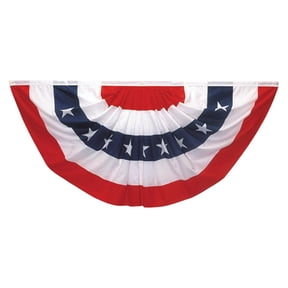1 Pack Patriotic Fan Flag, 23.62 x 47.24 in Red White Blue Polyester Half Fan Bunting for Porch Rail Decor