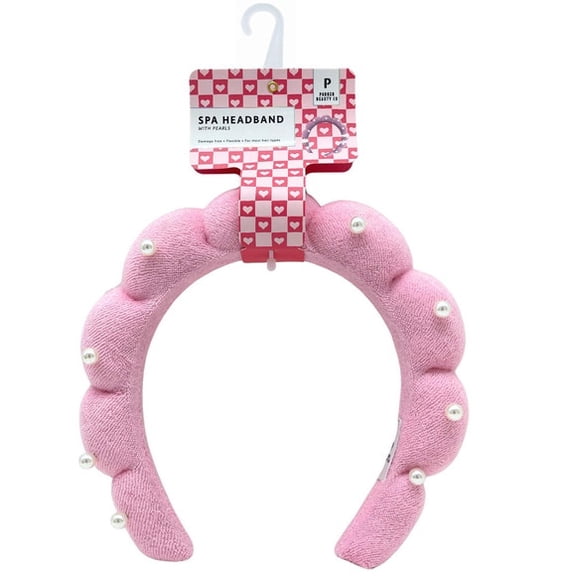 1 Pack Pearl Spa Headband with Soft Plush Fabric for Skincare, Makeup Application, Facial Cleansing & Self Care Beauty Routine Accessories, Light Pink