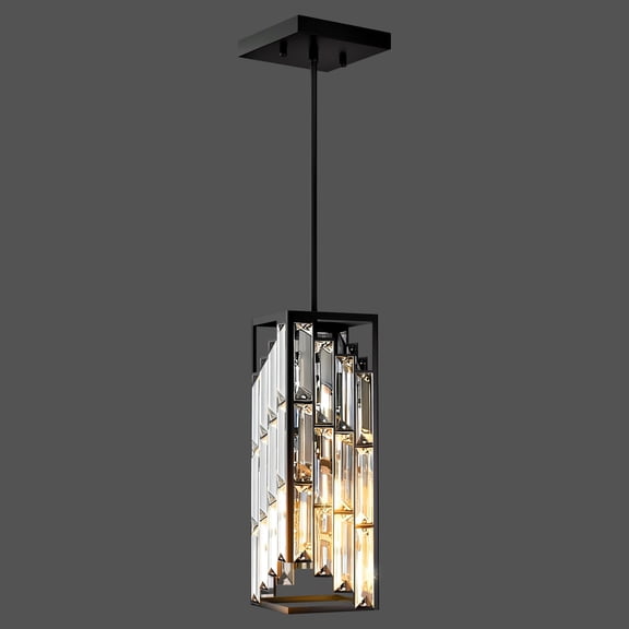 1-Pack Pendant Lights for Kitchen Island, Black Mini Crystal Chandelier, Modern Hanging Pendant Lighting Fixture, E26 Base