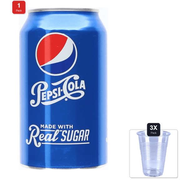 1 Pack | Pepsi, Real Sugar, 12 Fl Oz & 3x 9oz Disposable Plastic Cups