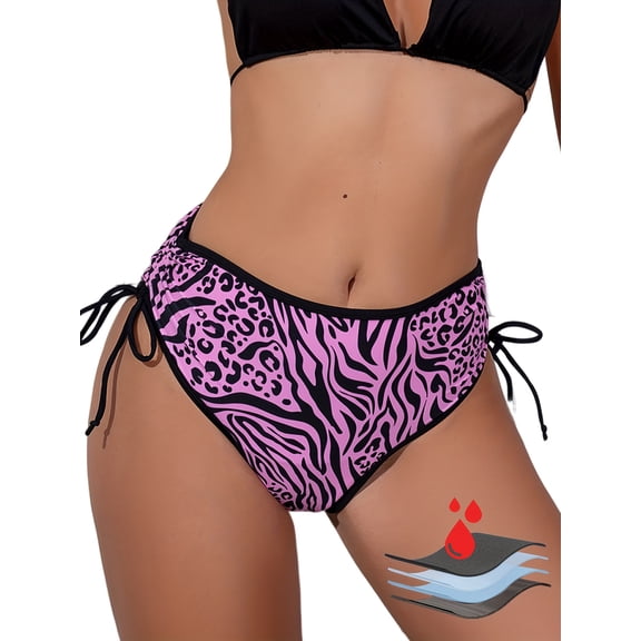 1 Pack Period Swimwear Ultra-Thin Quick-Dry Leakproof Menstrual Swim Shorts Leopard Swimsuit Bottom for Teens Girls Women