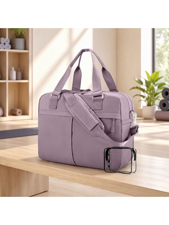 1 Pack Personal Item Travel Bag, 16x12x6 in Under Carry , Expandable to 30L Duffle Bag with Wet Pocket for Gym Overnight Travel, Purple