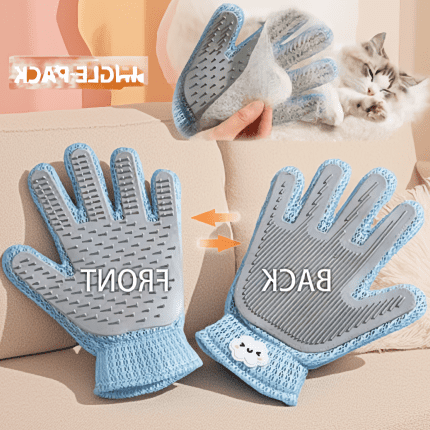 1-Pack Pet Glove, Double-Sided Silicone Deshedding Mitt for Cats and Dogs, Loose Hair Remover