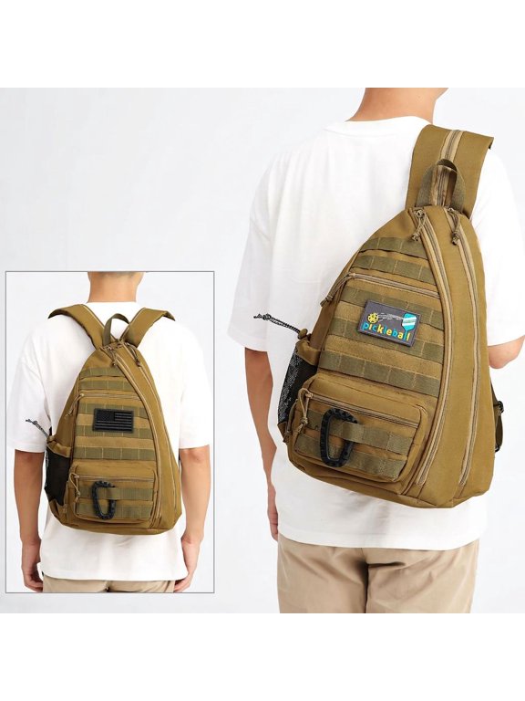 1 Pack Pickleball Backpack, Sling Bag for Men Women, Holds 3 Paddles or 2 Tennis Rackets, Water Bottle Holder, Fence Hook, Black