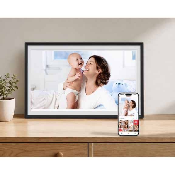 1 Pack Picture Frame 15.6 Inch WiFi IPS Screen Display, Auto-Rotate, Photo and Video Sharing via App, 32GB Storage, Black