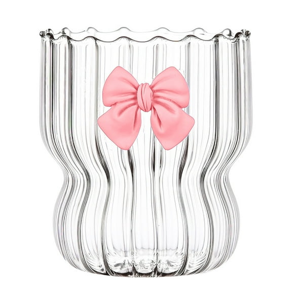 1 Pack Pink Bow Glass Cups, 12 oz Juice Coffee Milk Mug with Cute Bow Design for Hot and Cold Beverages Glass Cups Glassware for Women Friends Wedding Party Gift(Pink)