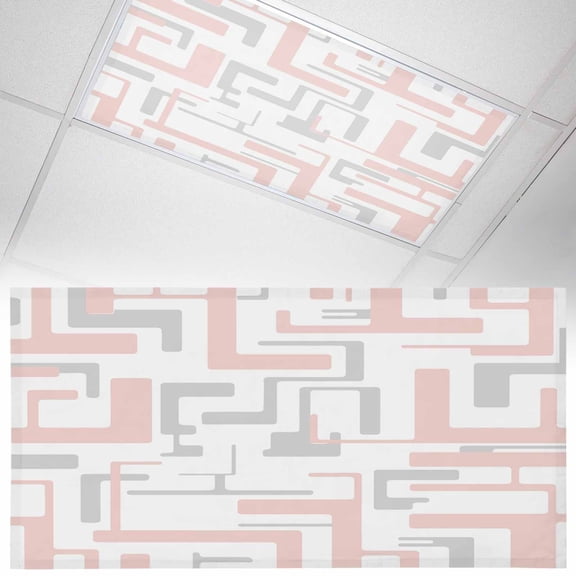 1 Pack Pink Gray Geometric Stripes Fluorescent Light Covers for Ceiling Lights Modern Abstract Lines Maze Magnetic Ceiling Light Covers Overhead Light Filters for Office Classroom Home