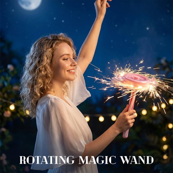 1-Pack Pink Rotating Sparkler Wand Set With 8 Flint Stones & Remote Control, Safe Flameless Sparkle Toy, Glowing & Rotating, Perfect For Nighttime Play, Birthday Parties,