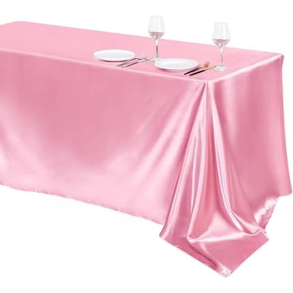 1 Pack Pink Satin Tablecloth 102 x 58 Inch Overlay Satin Table Cover Rectangle Bright Silk Tablecloth Smooth Fabric Table Decoration for Wedding Banquet Party Events