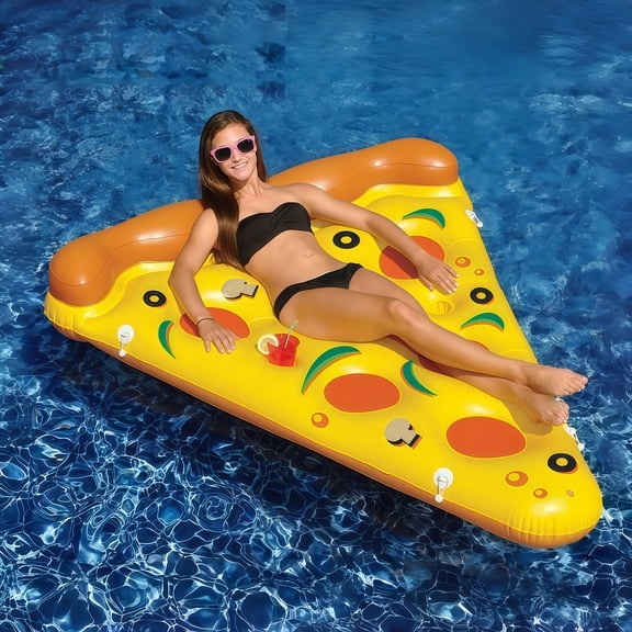 Novelty Pizza Slice Pool Float Lounger with Cup Holder, Inflatable Water Relaxation Seat for Beach Sunbathing Swimming Pool Summer Party Decorations