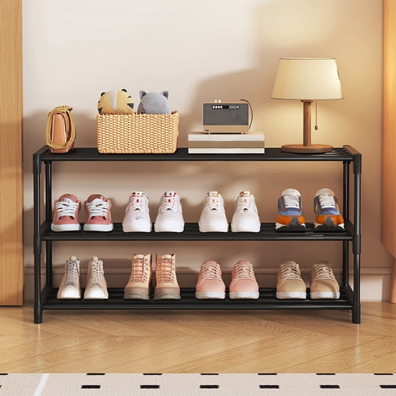 1‑Pack Plastic 3 Tier Under‑Bed Shoe Rack, Space‑Saving Shoe Storage Organizer, Ventilated Shoe Shelf for Bedroom Closet Entryway Dorm Garage, Black, L