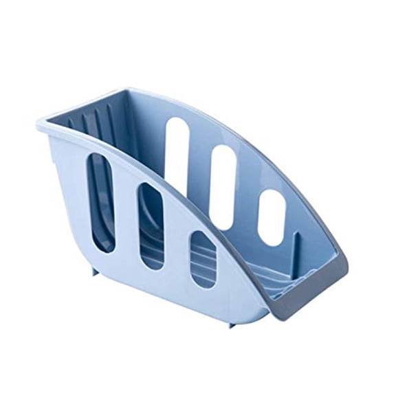 1 Pack Plastic Dish and Bowl Drainer Rack, 5-Slot Vertical Plate Organizer, Kitchen Cabinet and Countertop Storage Shelf for Lids and Bakeware (Blue)