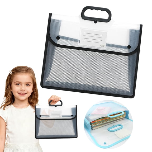 1 Pack Plastic Expanding File Folder with Handle Dividers Large Capacity Transparent Document Organizer Pouch Envelopes with Snap Closure Fit Letter/A4 Size for Office Home