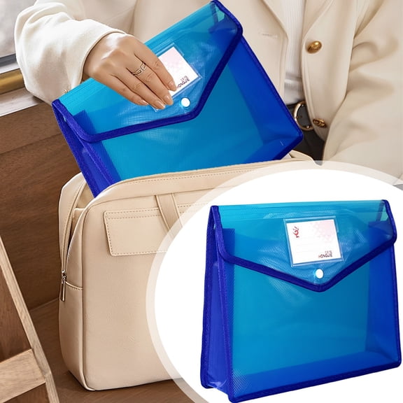 1 Pack Plastic Expanding File Folder, Transparent Envelopes Wallet Organizer Documents Folder with Snap Button Closure for Office Business/Home/Hospital Large Capacity(Blue)
