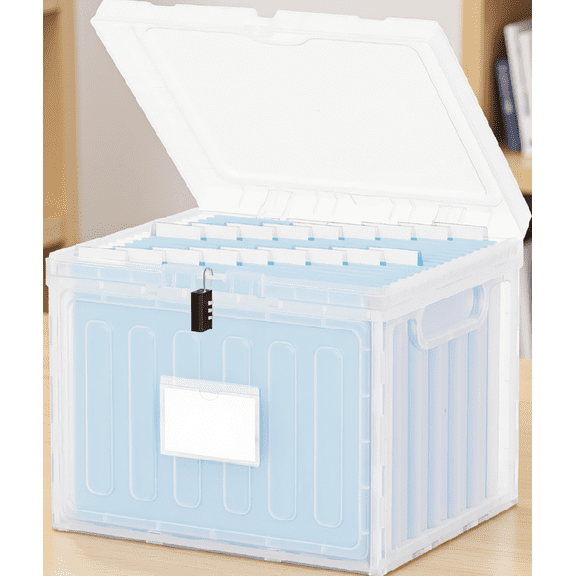 1-Pack Plastic File Box with Locking Lid, Letter Size Hanging File Folder Storage Organizer, Clear, Large