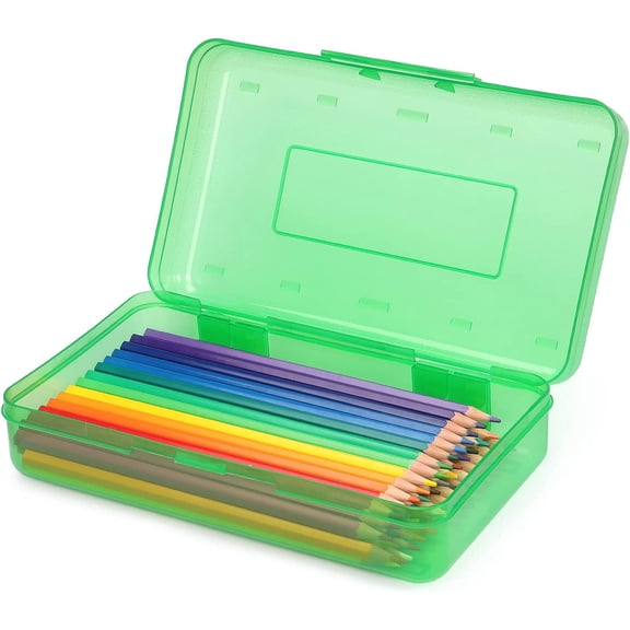 1 Pack Plastic Pencil Box Lar Capacity Boxes Clear with Snap-tight Lid Stackable Design and Stylish Office Supplies Stora Orizer Box, Green