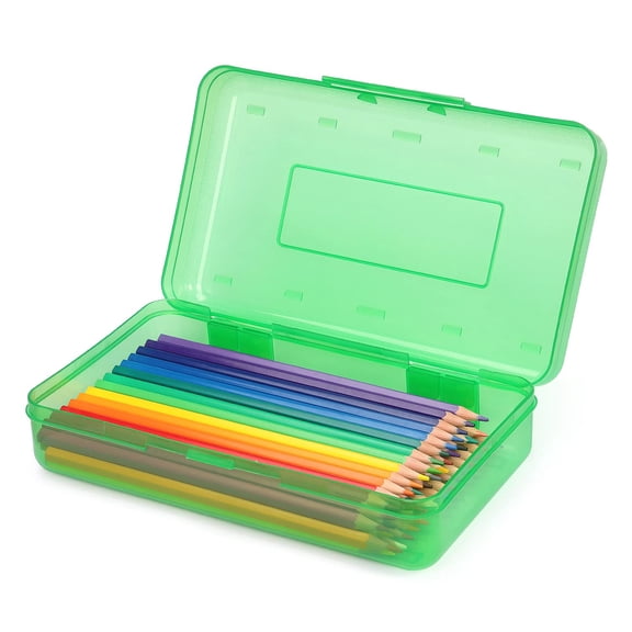 1 Pack Plastic Pencil Box Large Capacity Pencil Boxes Clear Boxes with Snap-tight Lid Stackable Design and Stylish Office Supplies Storage Organizer Box, Yellow