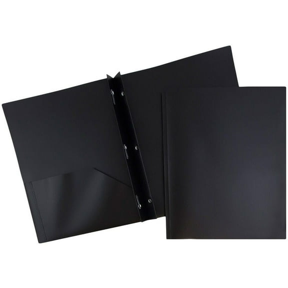 1 Pack Plastic Pocket Folders with Prongs, 2 Pocket Plastic Folder, Two Pocket with Prongs, Assorted Colors, Letter Size, Metal Fasteners, Pocket Paper File Folders for Office Home Business, Black