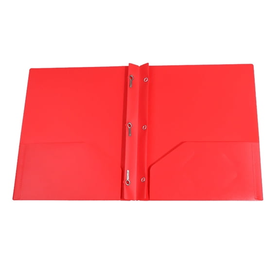 1 Pack Plastic Pocket Folders with Prongs, 2 Pocket Plastic Folder, Two Pocket with Prongs, Assorted Colors, Letter Size, Metal Fasteners, Pocket Paper File Folders for Office Home Business, Red