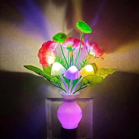 1 Pack Plug in LED Night Light, Wall Based Flower Lamp, Plug-in Sensor Night Light, Night Lights Plug into Wall,Flower Mushroom Night Lights for Kids Adults Bedroom Corridor Nursery