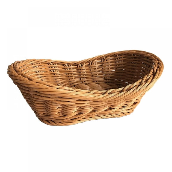 1 Pack Poly Wicker Woven Breads Baskets,Stackable Oval Fruit Baskets Food Serving Holders for Vegetables Fruit Home Kitchen Restaurant Outdoor Imitation Rattan Brown,7.5x5.1inches