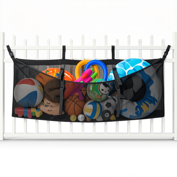 1 Pack Pool Float Storage Bag, 78" Foldable Hanging Organizer for Pool Fence and Support Poles, Black