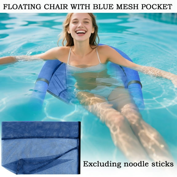 1-Pack Pool Noodle Sling Mesh Chairs - U-Shape Floating Net Seats - Blue