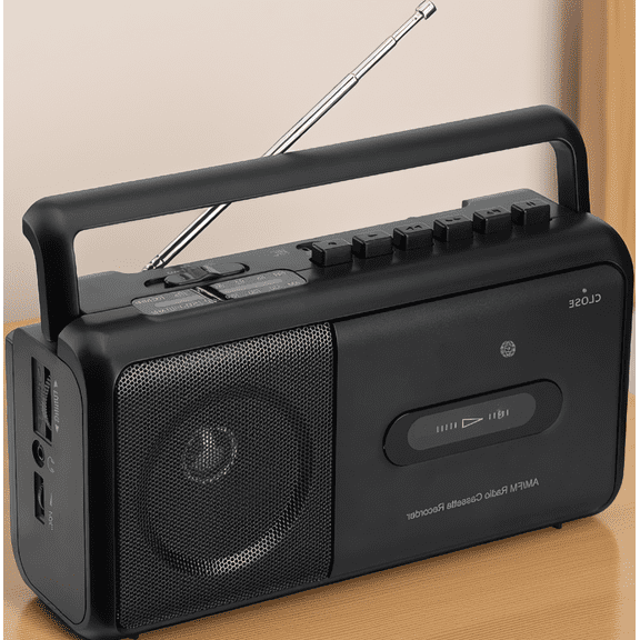 1-Pack Portable Cassette Tape Player Recorder with AM/FM Radio, Built-In , Headphone Jack, AC/ , Black