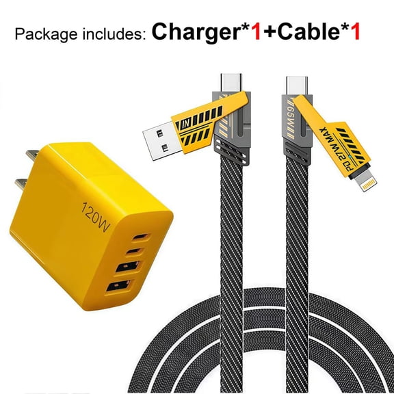 1-Pack Portable Fast Charger, Type C/USB A Dual Ports Adapter,4 in 1 Fast Charging Cable & Data Sync, 5FT Flat Braided Charger Cord for iPhone 17/16/15/14/13/12Pro Max/iPad/Airpods/Samsung Series Pho