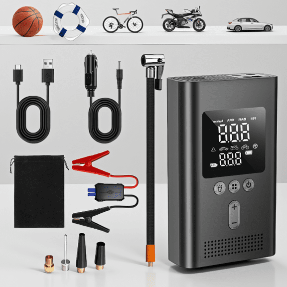 1-Pack Portable Jump Starter with Air Compressor, 150PSI Digital Tire Inflator for 9.0L Gas / 6.5L Diesel Engines, Includes Clamps and Carry Case