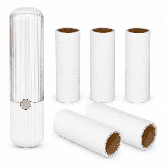 1 Pack Portable Pet Hair Remover Travel Lint Roller White Pocket Lint Remover for Travel with 150 Sticky Sheets for Clothes Refillable Mini Lint-Roller Hair Pickup Roller(1 Handle+5 Roller Refills)