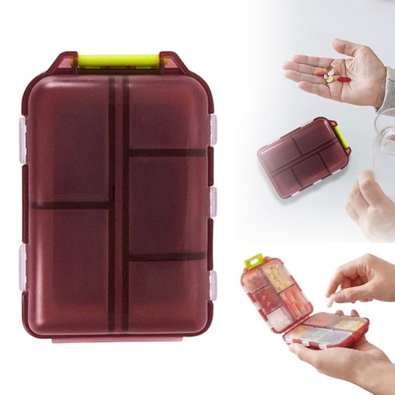 1 Pack Portable Travel Pill Organizer, 10-Compartment Pocket Pill Case, Double-Layer Moisture-Proof Small Box for Daily Use and Travel, 9x6 cm (P)