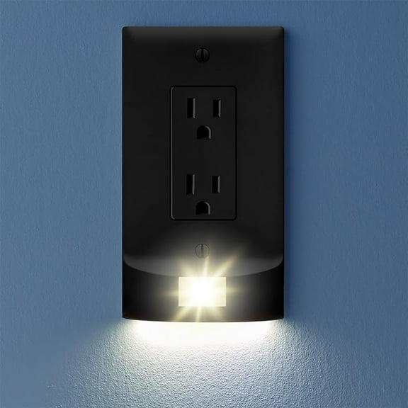 1 Pack Power Failure Night Light Outlet Cover - Dusk-to-Dawn Sensor LED Light - Up to 6 Hour Battery Backup Emergency Hurricane Lighting (Black, Decor)