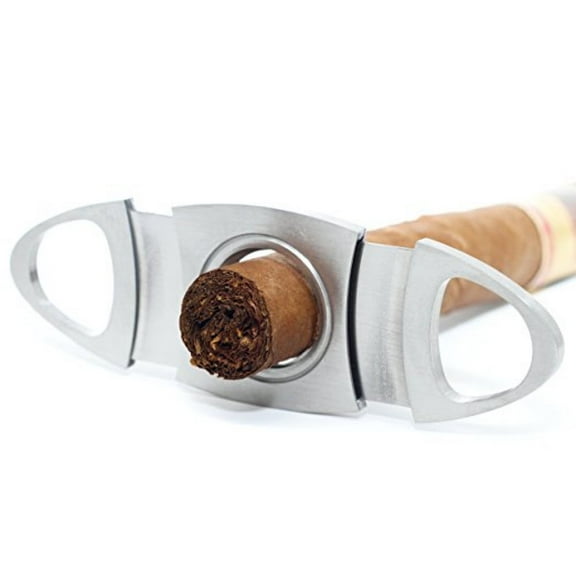 1-Pack Premium Stainless Steel Double Blade Cigar Cutter  Pocket-Sized Guillotine Cutter for Cigar Aficionados, Precision Cut Scissor Knife in Silver Finish TIKA