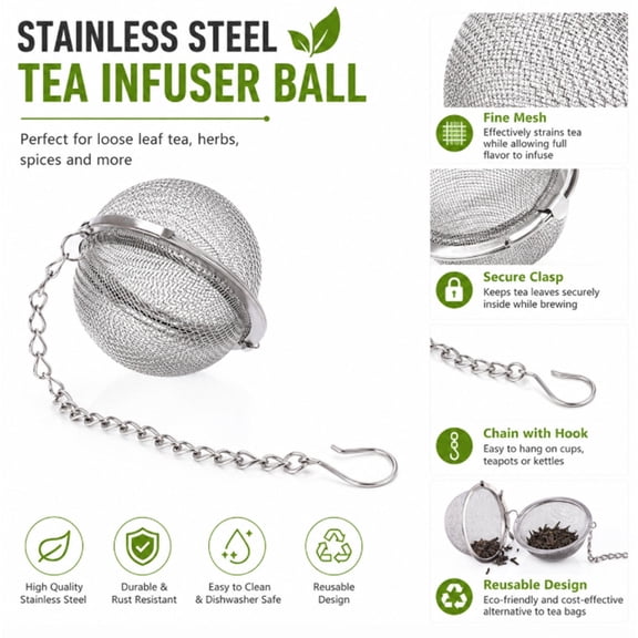 Tea Ball Infuser, Fine Mesh Loose Leaf Tea Strainer with Chain Hook for Cups and Teapots, TIKA