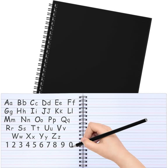 1 Pack Primary Composition Notebook Spiral K-2 Writing Workbook Black Wide Ruled Paper Primary Journal 100 Sheets 9.8" x 7.5" Handwriting Notebook for